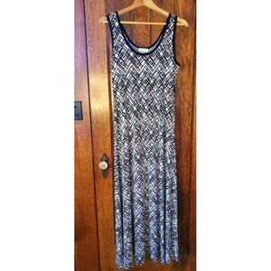 Calvin Klein Womens Geometric Print Sleeveless Dress Size 8 Black & White 54" Lo